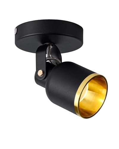 Image of Aisilan Dimmable Single Ceiling Spotlight Black and Gold, Adjustable Indoor Accent LED Wall Ceiling Spot Light Fitting for Kitchen Bedroom Hallway, 3000K, 9W