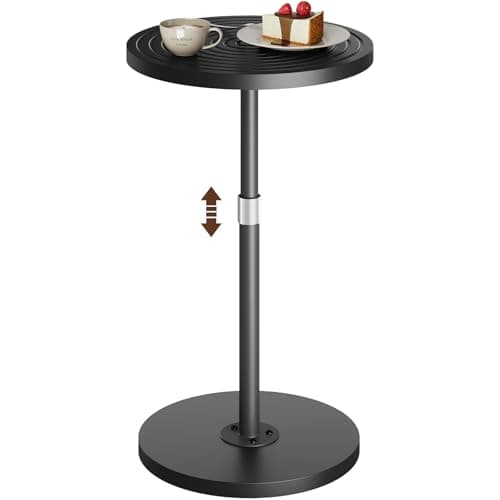 Image of Asgolion Small Side Table, Adjustable-Height Round Drink Table for Small Spaces, Pedestal Martini Table, Cocktail Tables Weighted Base for Living Room, Bedroom, Bathroom, Office, Black