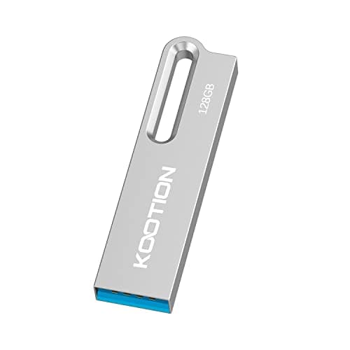 Image of KOOTION 128 GB Flash Drive Metal Waterproof USB Drive USB 3.0 Ultra High Speed Memory Stick with Keychain, Portable Thumb Drive for PC/Tablets/Mac/Laptop(128 GB 3.0, Silver)
