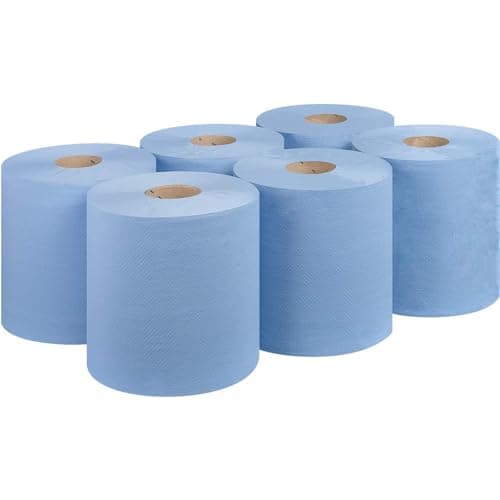 Image of REQUISITE NEEDS Blue CENTREFEED Rolls 2 PLY Paper Towels Hand Towel Tissue Premium Quality Wall Mounted Lockable Rolls 100m (Pack of 6, Blue)