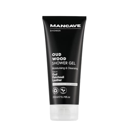 Image of ManCave Oud Wood Shower Gel 200ml, Premium Oud Patchouli Leather Scent, Moisturising & Cleansing Body Wash for Men, Sulphate Free, Vegan, Paraben Free, Cruelty Free, Natural Ingredients