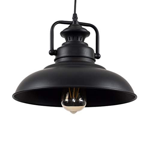 Image of MiniSun | Industrial Style Matt Black Metal Ceiling Pendant Light Fitting | Pendant Lights, Home Décor Essential | Includes 4W LED Bulb [2700K Warm White] | Includes Full Wired Fitting | Mains Wired