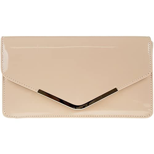Image of fi9® Patent Leather Bridal Wedding Evening Handbag Party Purse Clutch Shoulder Hand Bag (Nude)
