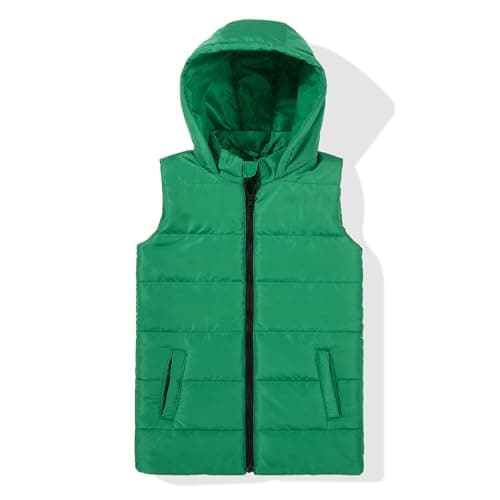 Image of JOYSON Kids Lightweight Padded Gilet Sleeveless Puffer Vest Boys & Girls Quilted Outwear with Hood Green 5-6 Years