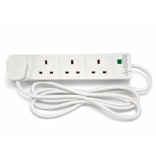 Image of STATUS Surge-Protected 4 Socket Extension Lead, 2m Cable with Neon Power Indicator, 13A Multi-Plug Strip for Home, Office or Gaming, White (S4W2MSPS9)