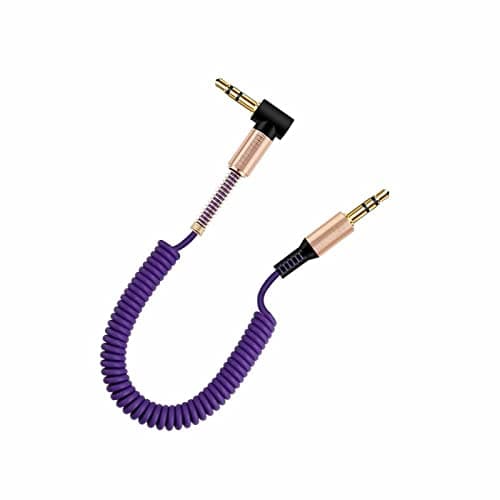 Image of YSJJZRL AUX Cable, 3.5mm Male to Male Spring Aux Cable L-Shaped & I-shaped Retractable Cord for Car Audio Earphone-Purple