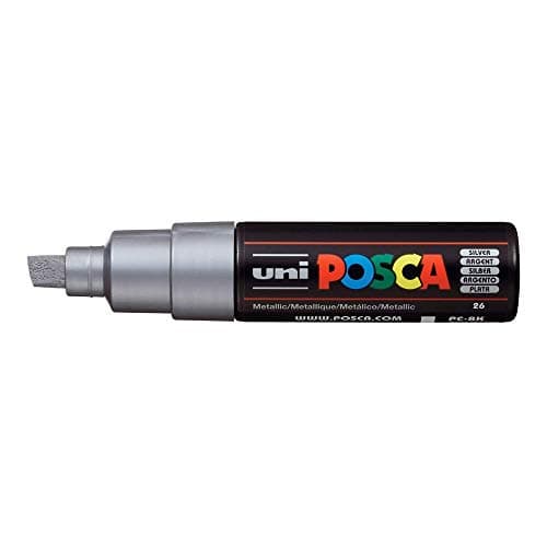 Image of Uni Posca Marker PC-8K Paint Glass Pen Broad Chisel Tip 8.00mm Silver