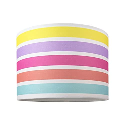 Image of Contemporary and Cute Multi Coloured Rainbow Stripe Cotton Fabric Drum Lamp Shade - 12" for Table Lamp or Pendant Light by Happy Homewares