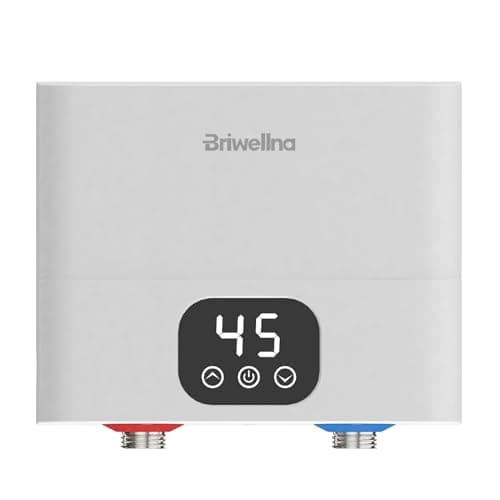 Image of Briwellna Electric Instantaneous Tankless Water Heater 5.5kW 220V, Instant Hot Water Heater with Digital Display for Kitchen Bathroom Sink Counter Under/Above Home Indoor (White)