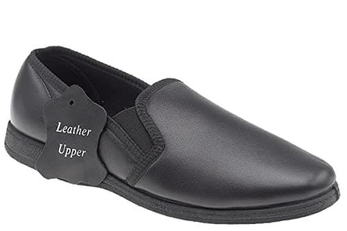 Image of Sleepers Mens Hadley Slip On Gusset Genuine Leather Slippers with Rubber Sole Black 9 UK
