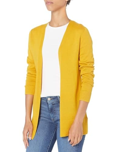 Image of Amazon Essentials Women's Lightweight Long Open-Front Cardigan (Available in Plus Size), Gold, L