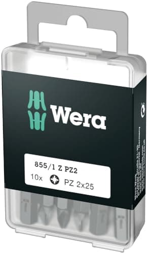 Image of Wera 05072404001 Pozidriv Extra-Tough Bits 855/1 Z PZ2 x 25 mm, Pack of 10