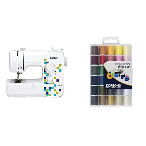 Image of Brother LS14S Metal Chassis Sewing Machine & Korbond Complete Thread Set-1350m-30 x 45m Colours – Hand and Machine Sewing, Repairs, Crafting, Polyester, Multicoloured, 30 Spool