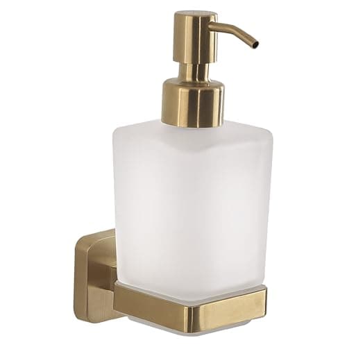 Image of Gedy Tonga Bathroom Soap Dispenser, Matte Gold, Stainless Steel and Glass, Capacity 220 ml, 6.3 x 11.7 x 17.3 cm, Adhesive, No Drill