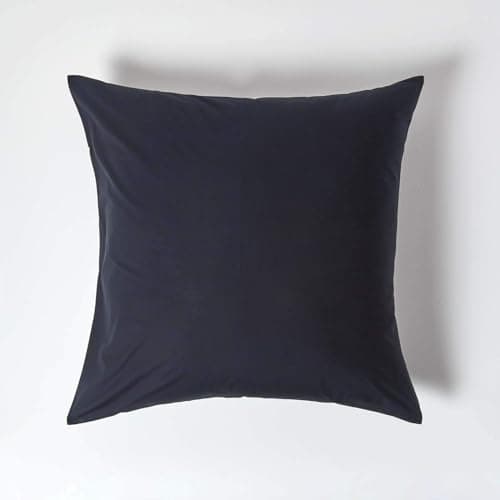 Image of HOMESCAPES Black Pure Egyptian Cotton Euro Size Pillowcase 80 x 80 cm 200 TC 400 Thread Count Percale Equivalent Large Square Pillow Case with Zip Pack of 2