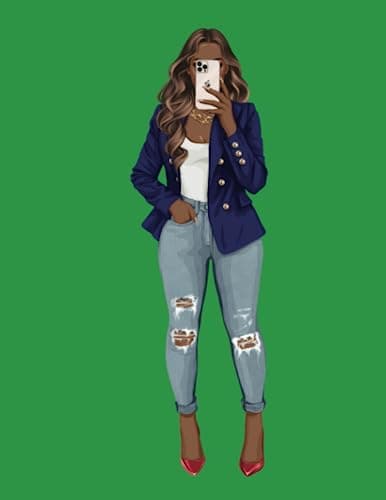 Image of Pretty Black Women Blue Jacket Selfie Green Composition Notebook: Wide Ruled, For College, High School, Teens, Girls, Women, Students, Paperback