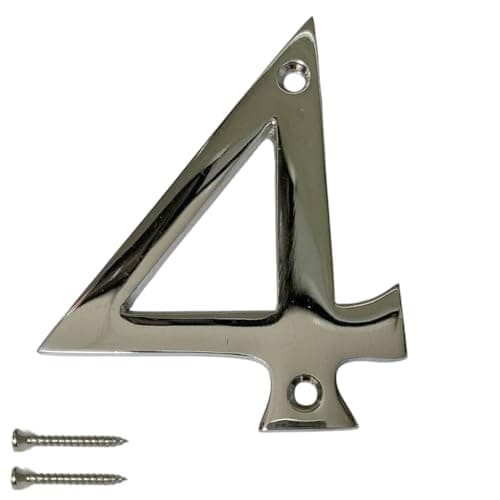 Image of Chrome Door Numbers Screw On 3 Inch Number 4 Door Number Elegant and Bold Door Numerals Suitable for All Door Types Including Wooden uPVC and Composite.
