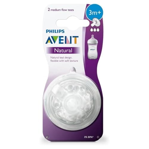 Image of Philips Avent Natural Teat, 3 Months+, Medium Flow, Anti-Colic, Pack of 2 - SCF043/27 2 2 Count (Pack of 1)
