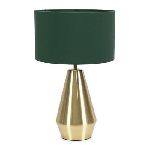 Image of ValueLights | Gold Metal Touch Dimmer Table Lamp with Forest Green Drum Shade | Home Décor, Bedside & Desk Lamp | Includes Bulb