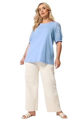 Image of Yours Curve Broiderie Anglaise T-Shirt - Women's - Plus Size Curve Blue