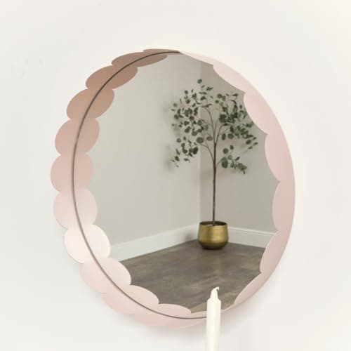 Image of Melody Maison Light Pink Scallop Framed Round Mirror - 50cm x 50cm