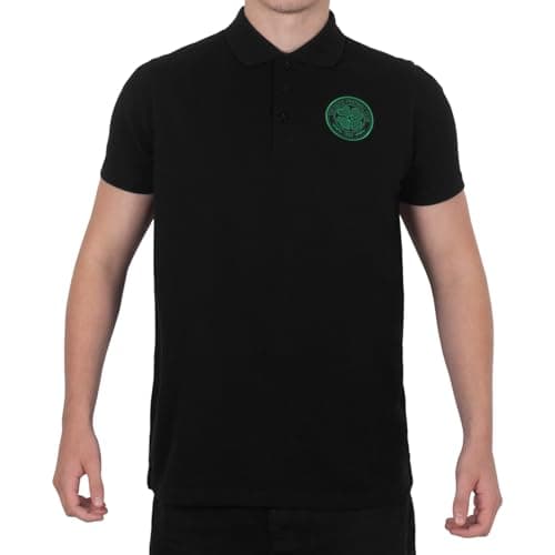 Image of Celtic FC Official Football Gift Mens Single Crest Polo Shirt Black XXL
