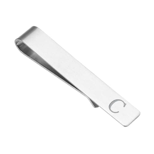 Image of PATIKIL Initial Tie Clip for Men, Stainless Steel Letter C Alphabet Necktie Bar Pinch Clips 26 Letters A-Z with Gift Box for Regular Ties Wedding Father's Day, Silver Tone