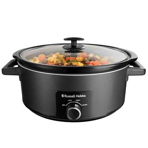 Image of Russell Hobbs Slow Cooker [7L, 320W] (Cooks 8 Portions, Stainless Steel, Removable Ceramic Pot, 3 Temperature settings, Dishwasher Safe, Cool Touch Handles,) Matte Black Slow-Cooker 27720