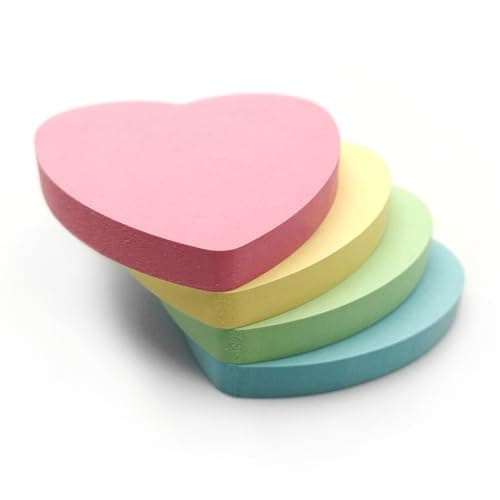 Image of Evergreen Goods Heart Shaped Sticky Notes Pastel | 4 Pads x 100 Sheets (400 Total) | 76x76mm | Valentine's, Office, School & Home | Removable Self-Adhesive Memo Pads