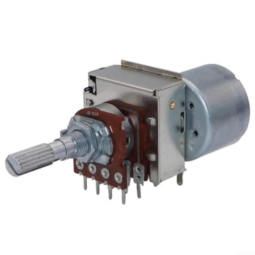 Image of Motorised Potentiometer 16 Type Dual Gang B50K B100K for Amp Audio Volume Remote Control, 8-Pin Terminal with 25mm Plum Blossom Shaft, Silver Metal(B100K=B104)