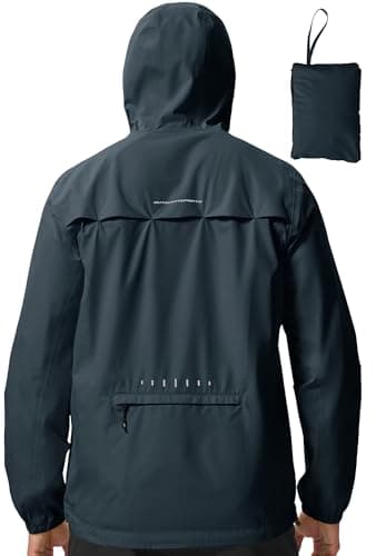 Image of donhobo Men's Lightweight Waterproof Jackets,Rain Coats for Men Breathable Packaway Hiking Raincoat Adjustable Hood Seams Sealed Ventilated Front and Back Foldable Packs in This Back Pockets Navy XXL