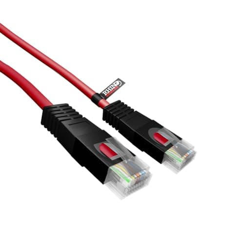 Image of rhinocables Cat5e Console-Link Cable – Crossover Ethernet Lead for Direct Gaming System Bridging & Device Sharing | Stable UTP Copper Conductors for Speed & Precision (Red, 10m)