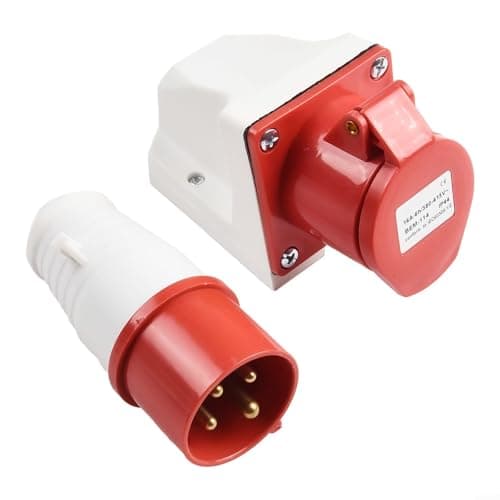 Image of ZWEquipint Industrial 4 Core 4P 16A Socket and-Plug Set, 380-415V IP44 Waterproof Connector with Flame-Retardant Housing for Factory Stage Construction