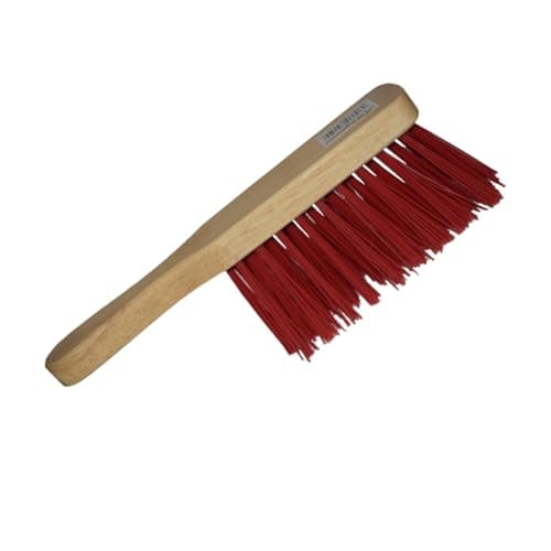 Image of HOMESHOPA Stiff Red PVC Varnished Hand Brush, 11.5 Inch Heavy Duty Varnished Wooden Handle Scrubbing Brush for Indoor Outdoor, Garden, Garage & Workshop Cleaning