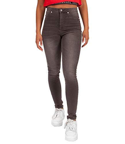 Image of Hardcore Ladies Cotton Rich Soft Touch High or Mid Rise Denim Skinny Jeans (Staten - Charcoal Grey, 32W)