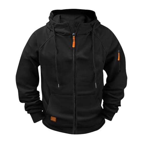 Image of Hoodies For Men Uk Cargo Military Jacket Full Zip Sweatshirt Long Sleeve Casual Plain Hoody Multi Pockets Sport Hooded Sweatshirts Comfortable Holiday Clothing Jumper With Pockets