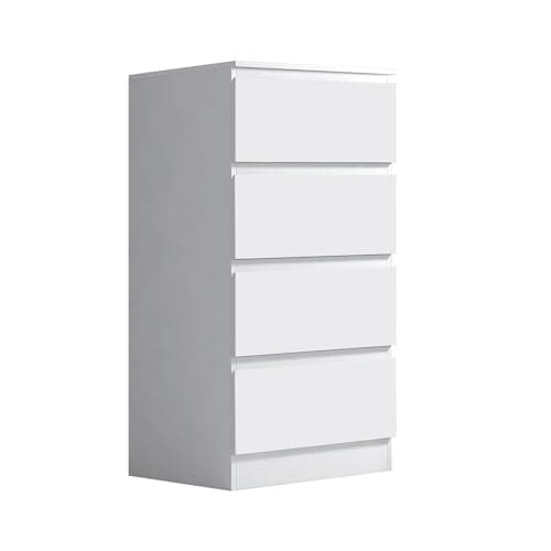 Image of FWStyle Slimline 4 Drawer Chest Bedroom Furniture Matt White Finish H99 x W40 x D40cm