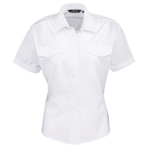 Image of Premier Workwear Ladies Short Sleeve Pilot Shirt White 14
