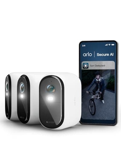 Image of Arlo Essential 3 2K XL Video Security Camera Outdoor Wireless, XL Battery Operated Home Camera With Colour Night Vision, Light, Siren, 2 Way Audio & WiFi, Arlo Secure Trial Included, 3 Cameras, White