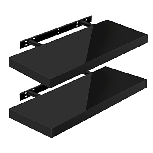 Image of WOLTU High Gloss Floating Shelves,Set of 2 Wall Shelf,CD DVD Storage Corner Shelf, Premium Wooden Shelves for Bedroom LivingRoom kitchen 60x22.9x3.8cm, Black, RG9478sz-2