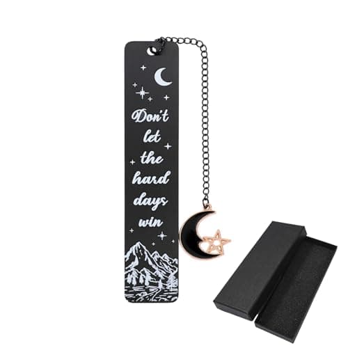 Image of Acotar Moon Themed Metal Bookmark with Moon Pendant Stainless Steel Bookmarks with Star & Floral Patterns Decorative Bookmarks for Reading Lovers, Students, Bookworms (Black Acotar)