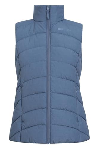 Image of Mountain Warehouse Opal Womens Padded Gilet - Lightweight Body Warmer, Water Resistant Sleeveless Jacket with Front Pockets - Light Rain, Spring Summer Blue Women's Size 12