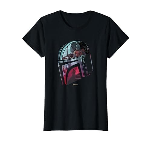 Image of Star Wars The Mandalorian Helmet Reflection T-Shirt, Women, Black, X-Small