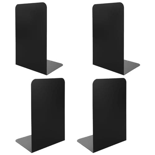 Image of ASelected Heavy Metal Bookend Two Pairs Of Black Bookend L Shaped Bookends With Non Slip Mat Home Office Library Bookshelf (4Pcs)