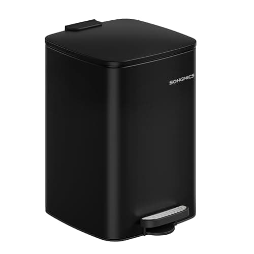 Image of SONGMICS Steel Pedal Bin, 5.2-Gallon (20 L) Trash Bin with Inner Bucket, Soft Close and Stays Open, Ink Black LTB592B02