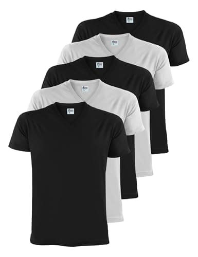 Image of ALPIDEX Men's T-Shirts Pack of 5 V-Neck 100% Cotton Men Shirt Tshirt Short Sleeve Cotton Casual Plain S M L XL XXL 3XL 4XL 5XL, Size:XXXL, Colour:Black/White
