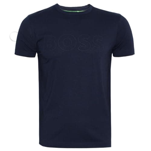 Image of BOSS Men's Teebo Logo Printed Jersey T-Shirt Top (UK, Alpha, L, Regular, Regular, Dark Blue)