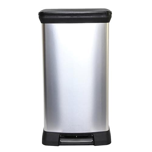 Image of CURVER Metal Effect 70% Recycled Kitchen Pedal Touch Deco Bin 50 Litres - Silver