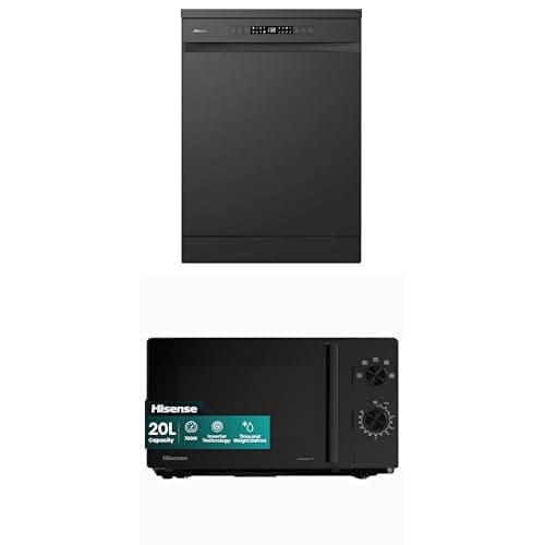 Image of Bundle of Hisense HS622E90BUK Freestanding Standard Dishwasher- E Rated, Black + Hisense 700 Watts 20 Litre Inverter Microwave Oven H20MOBP1HIUK Black, Automatic Defrost, 5 power levels, Easy Clean