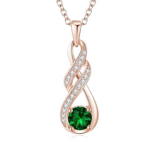 Image of LOCIBLO May Birthstone Necklaces for Women 925 Sterling Silver Infinity Pendant 18K Rose Gold Plated Green Created Emerald Necklace Jewellery for Her, 16"+2"